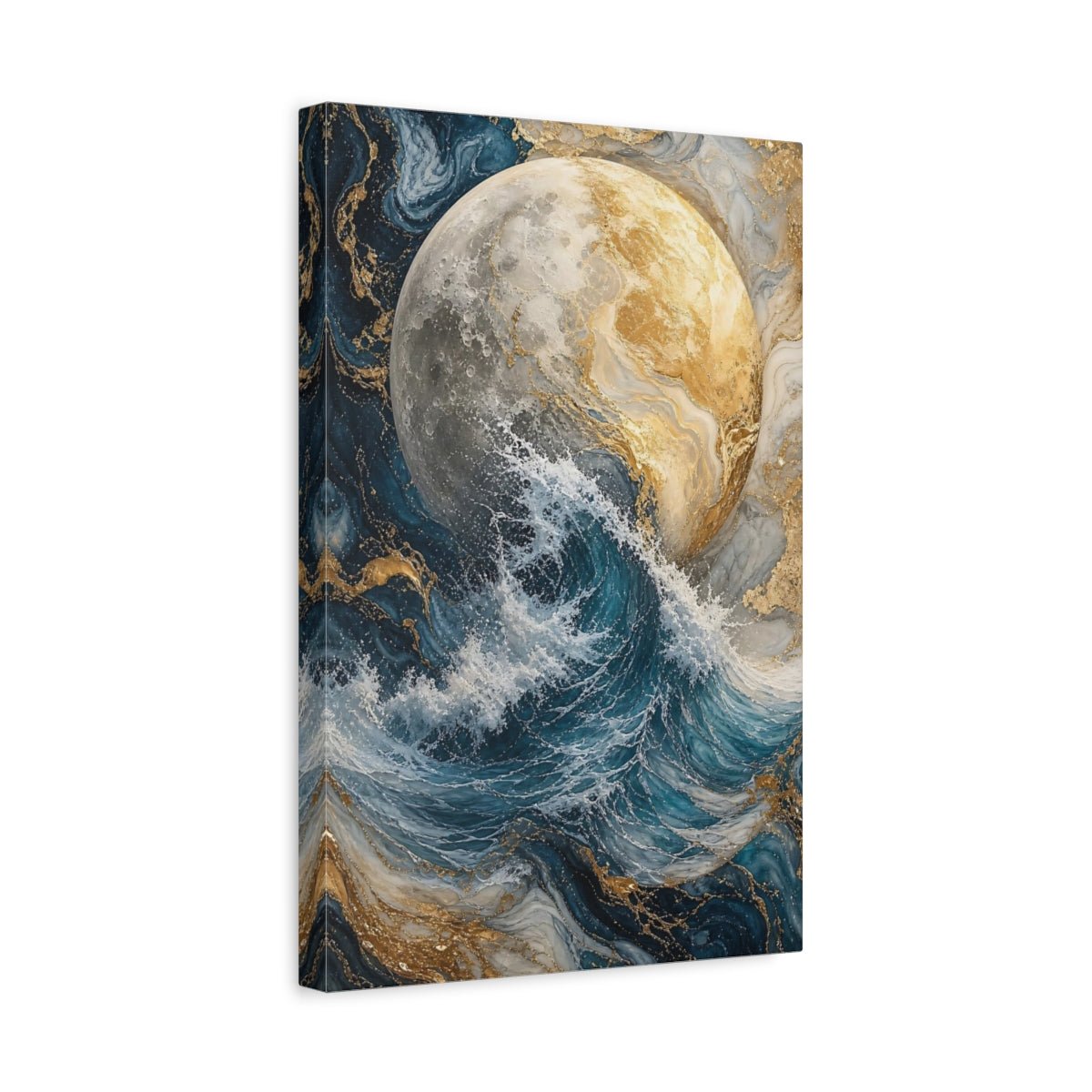 Abstract Moon Ocean Wave Blue And Canvas Wall Art Print – Living Room, Above Fireplace - YesArtYes