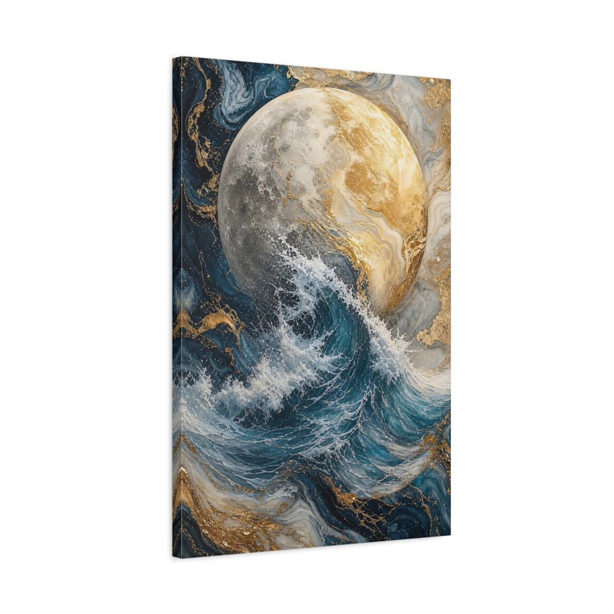 Abstract Moon Ocean Wave Blue And Canvas Wall Art Print – Living Room, Above Fireplace - YesArtYes
