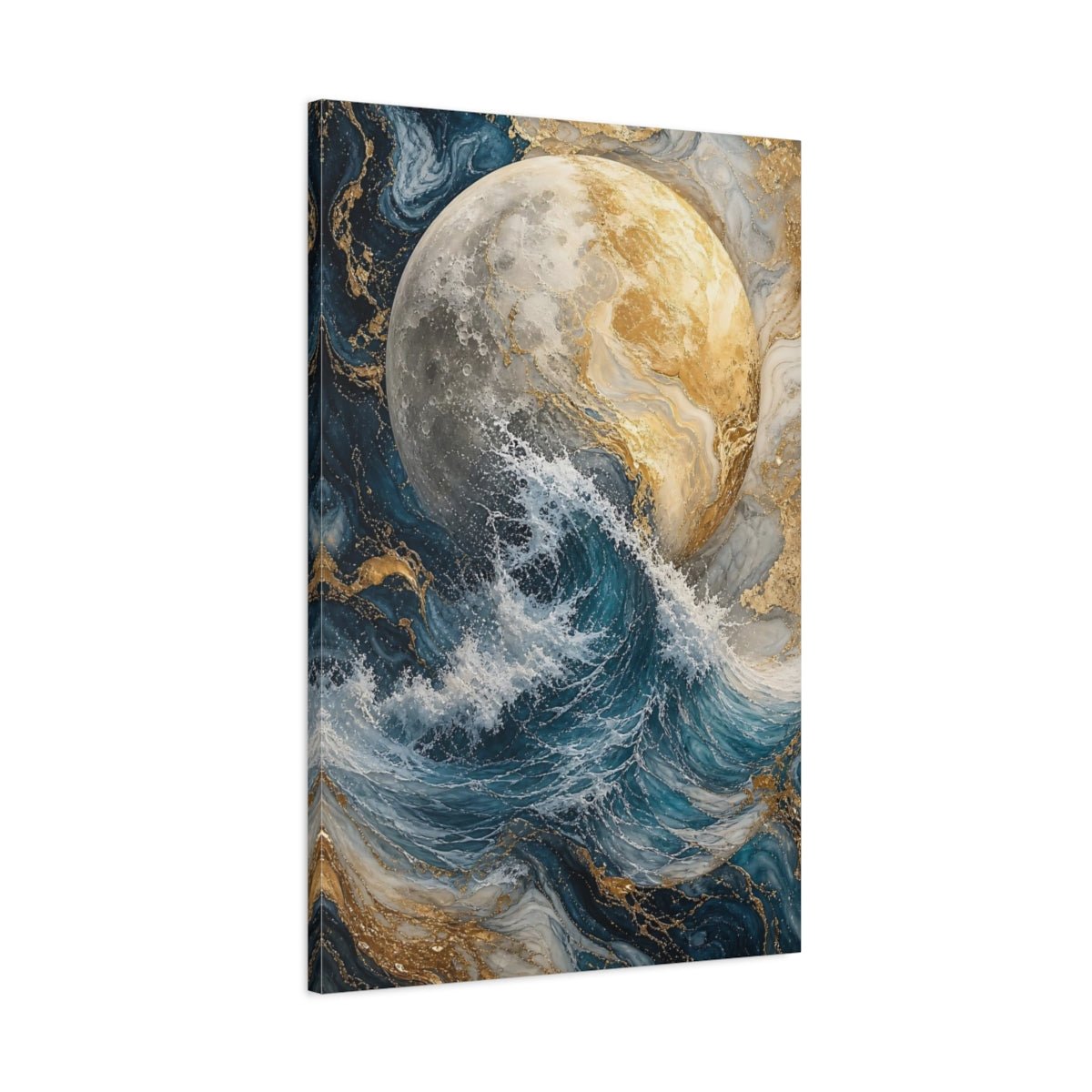 Abstract Moon Ocean Wave Blue And Canvas Wall Art Print – Living Room, Above Fireplace - YesArtYes