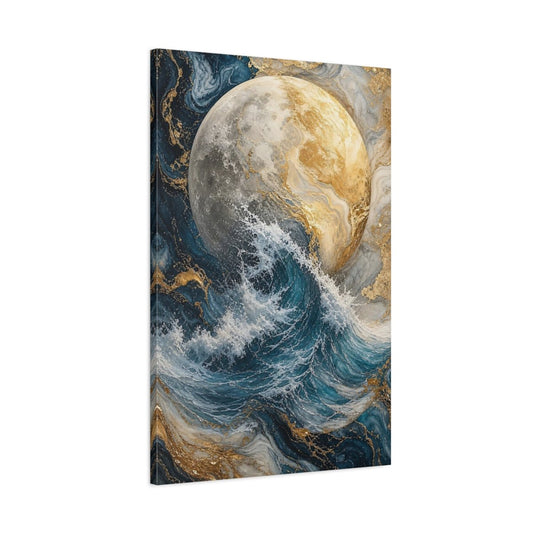 Abstract Moon Ocean Wave Blue And Canvas Wall Art Print – Living Room, Above Fireplace - YesArtYes