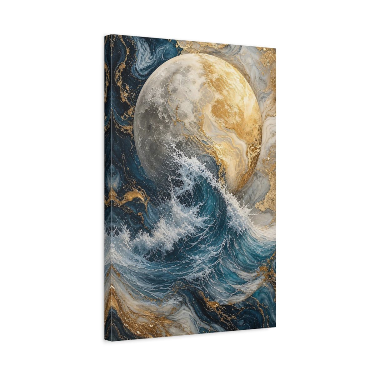Abstract Moon Ocean Wave Blue And Canvas Wall Art Print – Living Room, Above Fireplace - YesArtYes