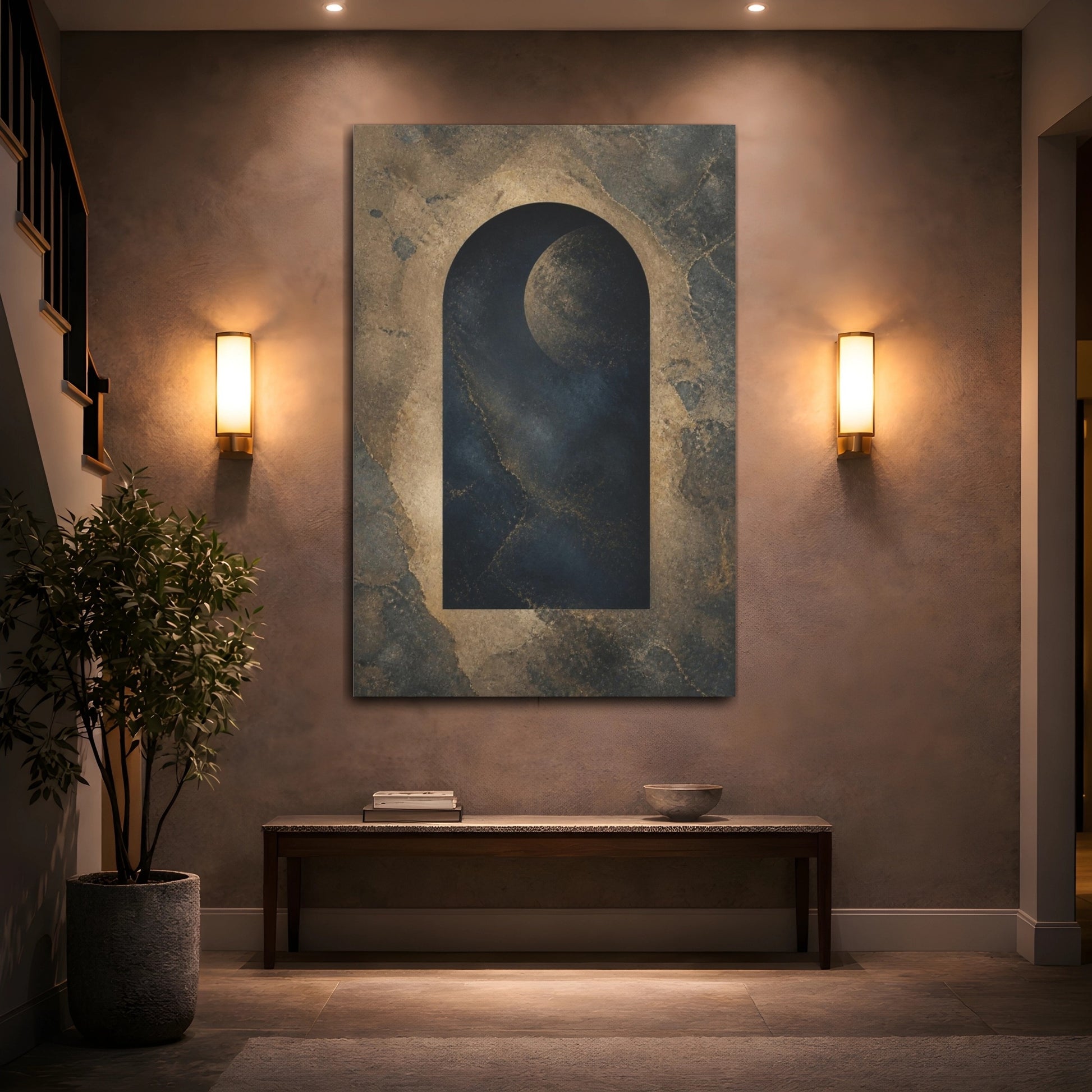 Mockup 2. Abstract Moon Portal shown as canvas print