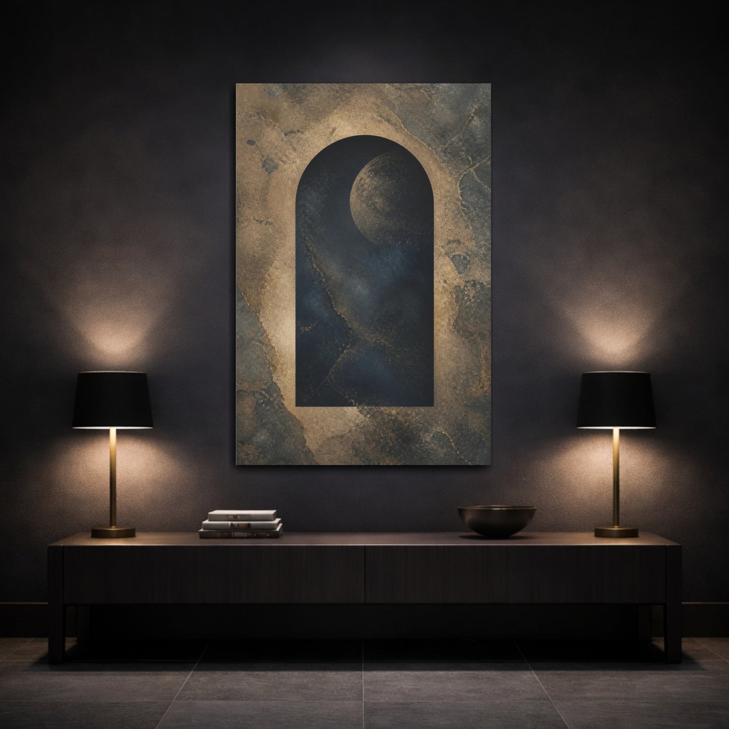 Mockup 3. Abstract Moon Portal shown as canvas print