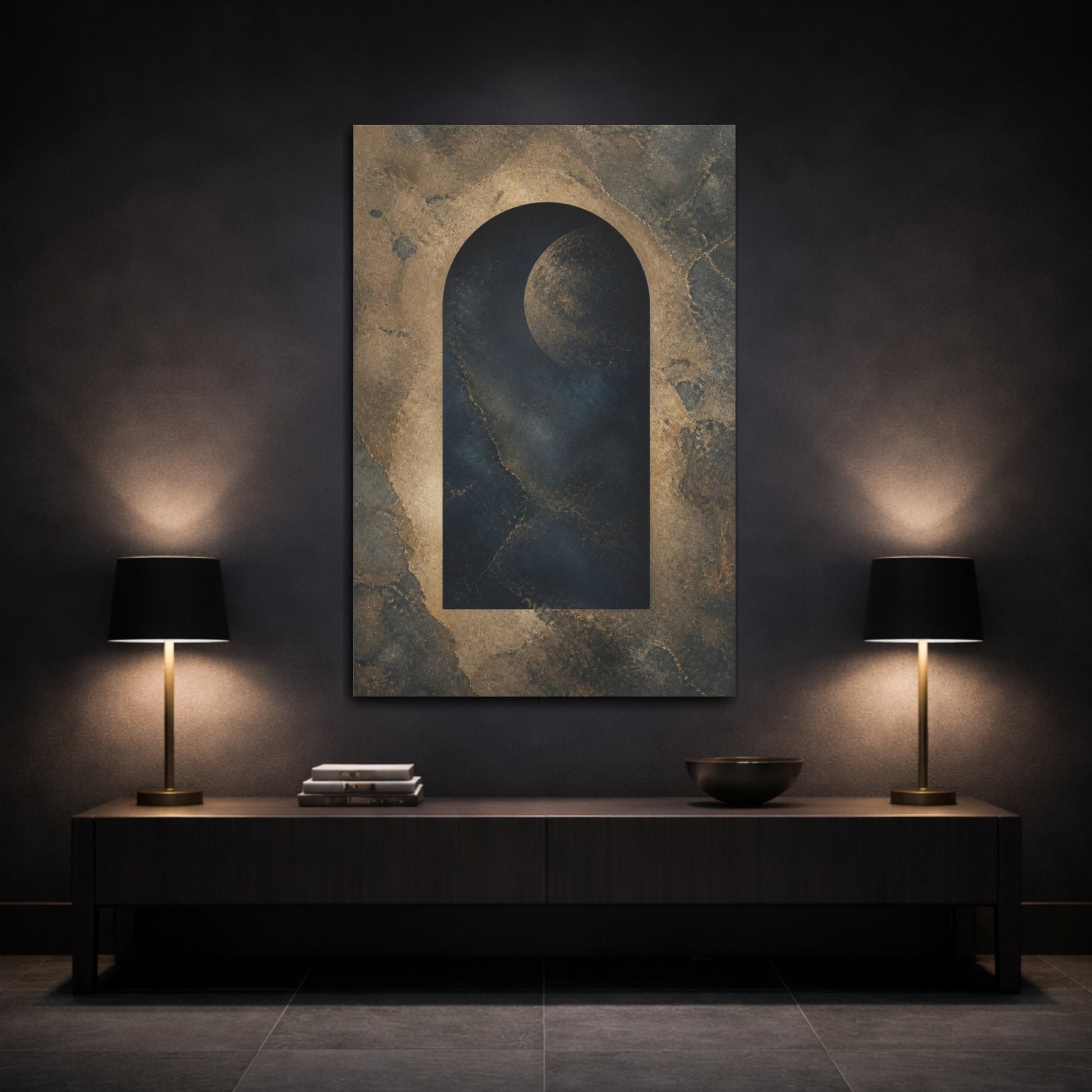 Mockup 3. Abstract Moon Portal shown as canvas print