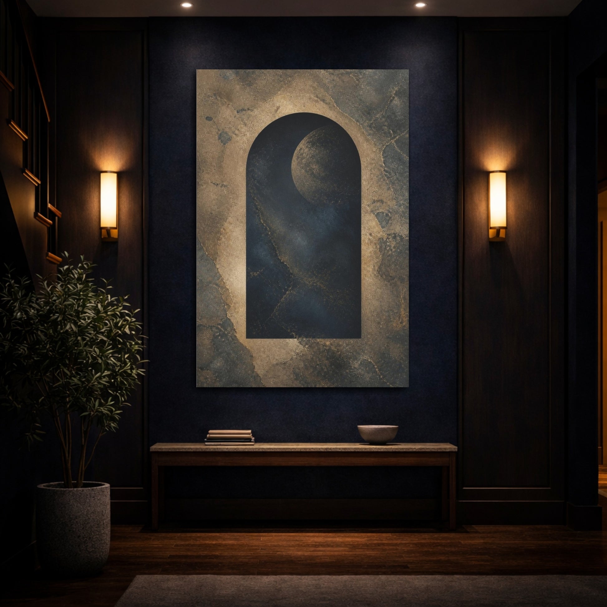 Mockup 4. Abstract Moon Portal shown as canvas print