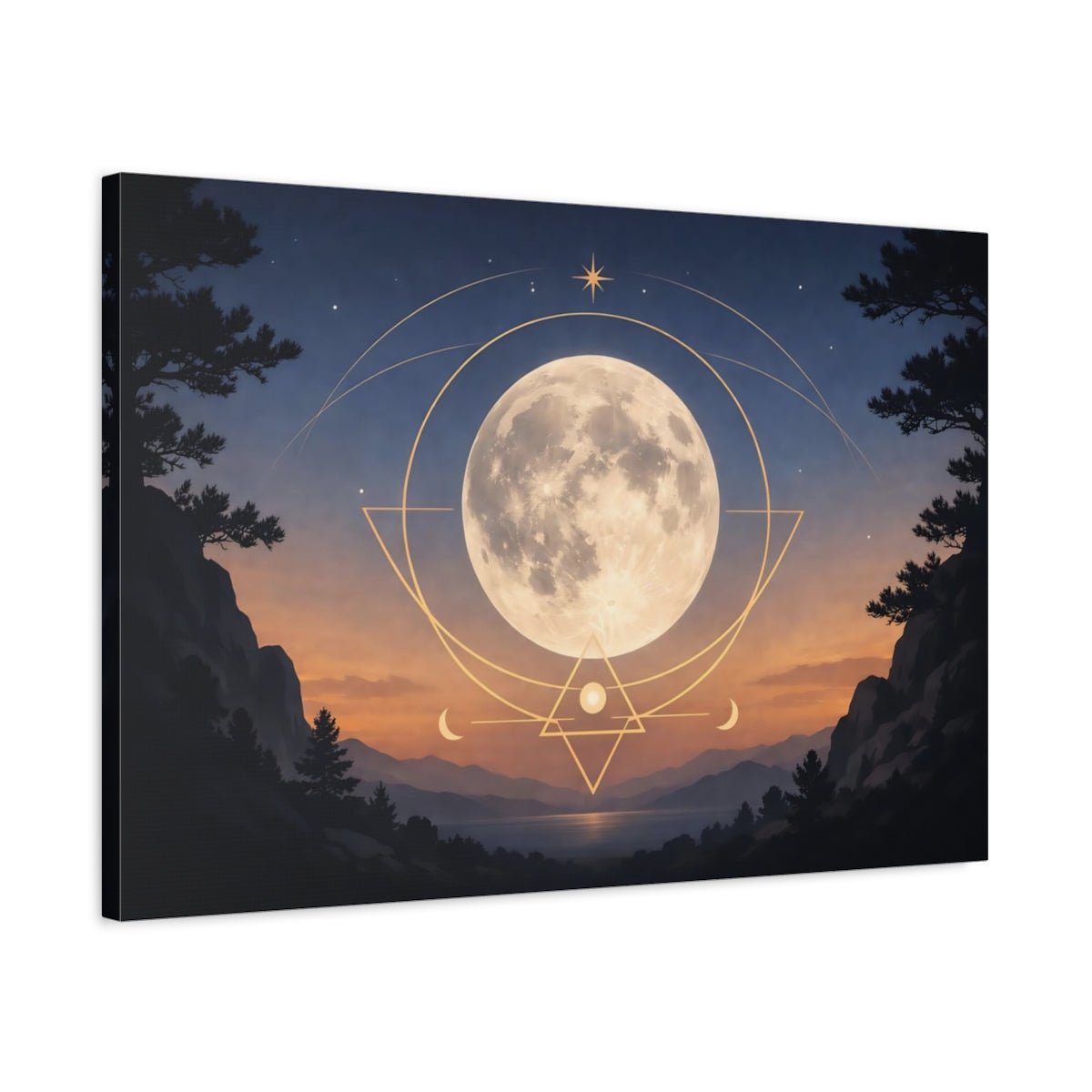 Abstract Moon Sacred Geometry - Canvas Wall Art Print - YesArtYes