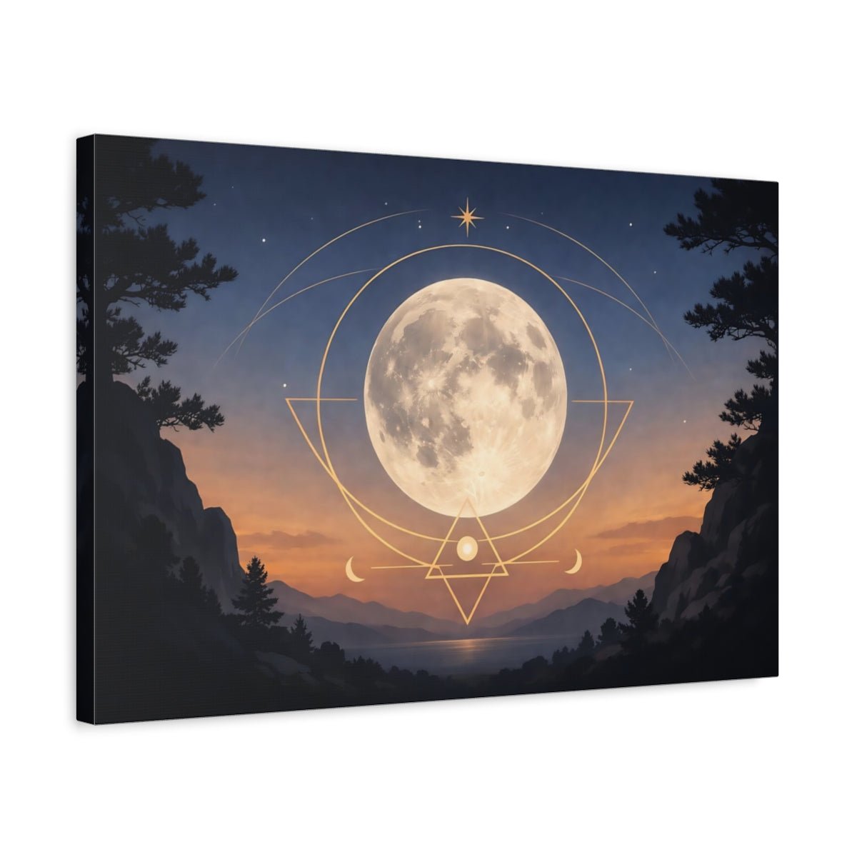 Abstract Moon Sacred Geometry - Canvas Wall Art Print - YesArtYes
