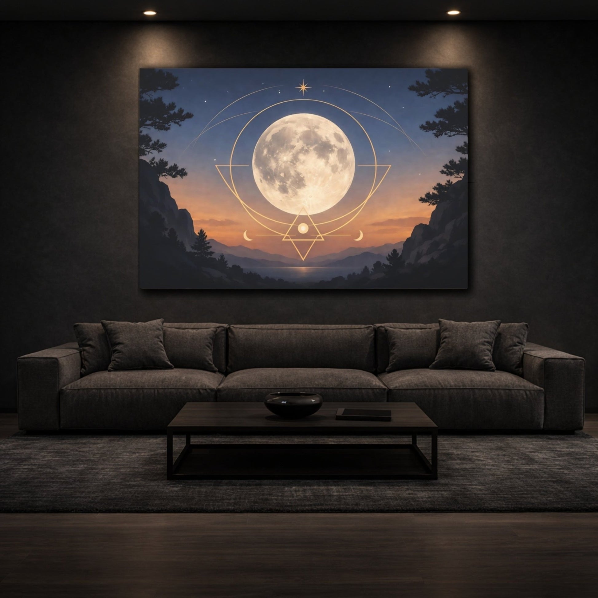 Abstract Moon Sacred Geometry - Canvas Wall Art Print - YesArtYes
