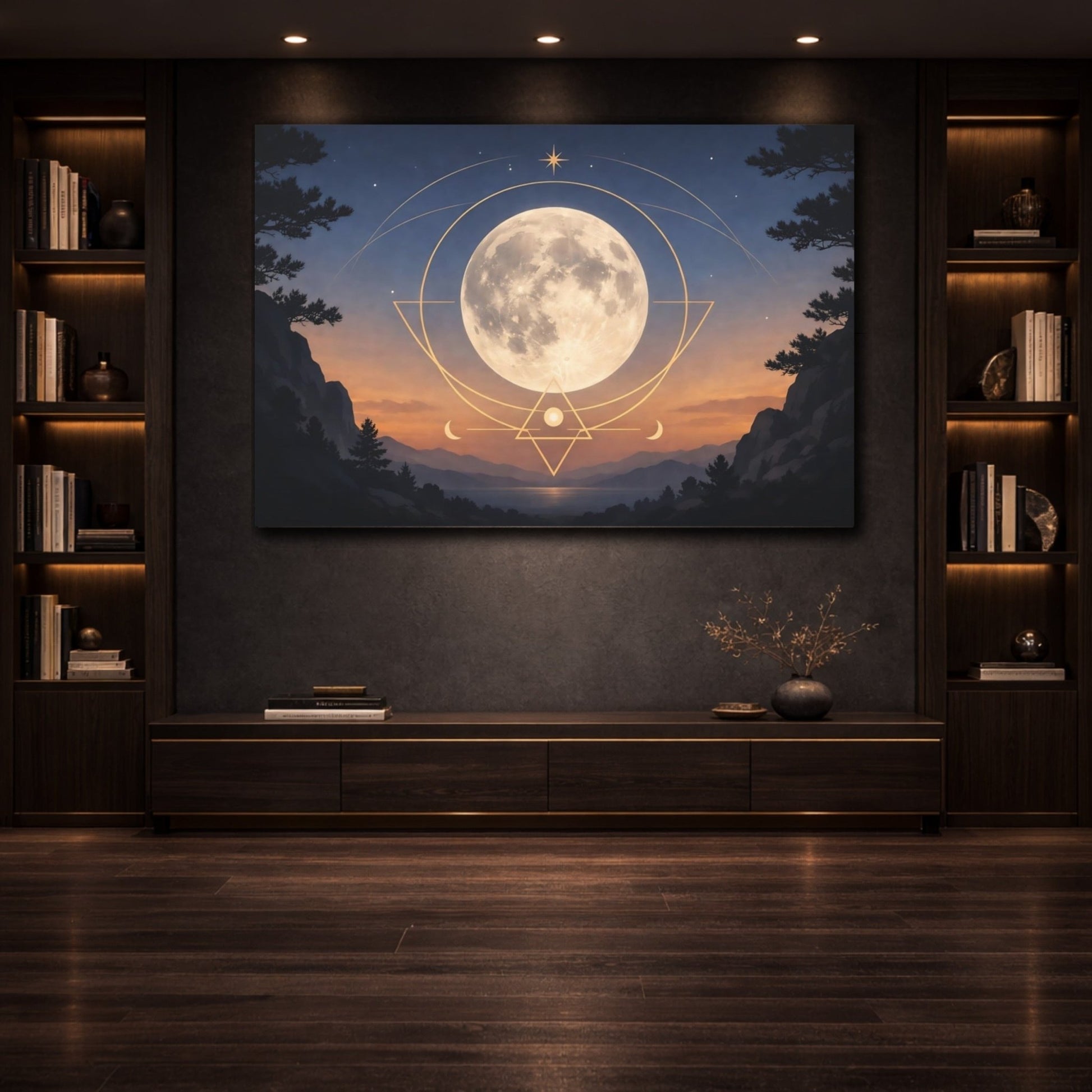 Abstract Moon Sacred Geometry - Canvas Wall Art Print - YesArtYes