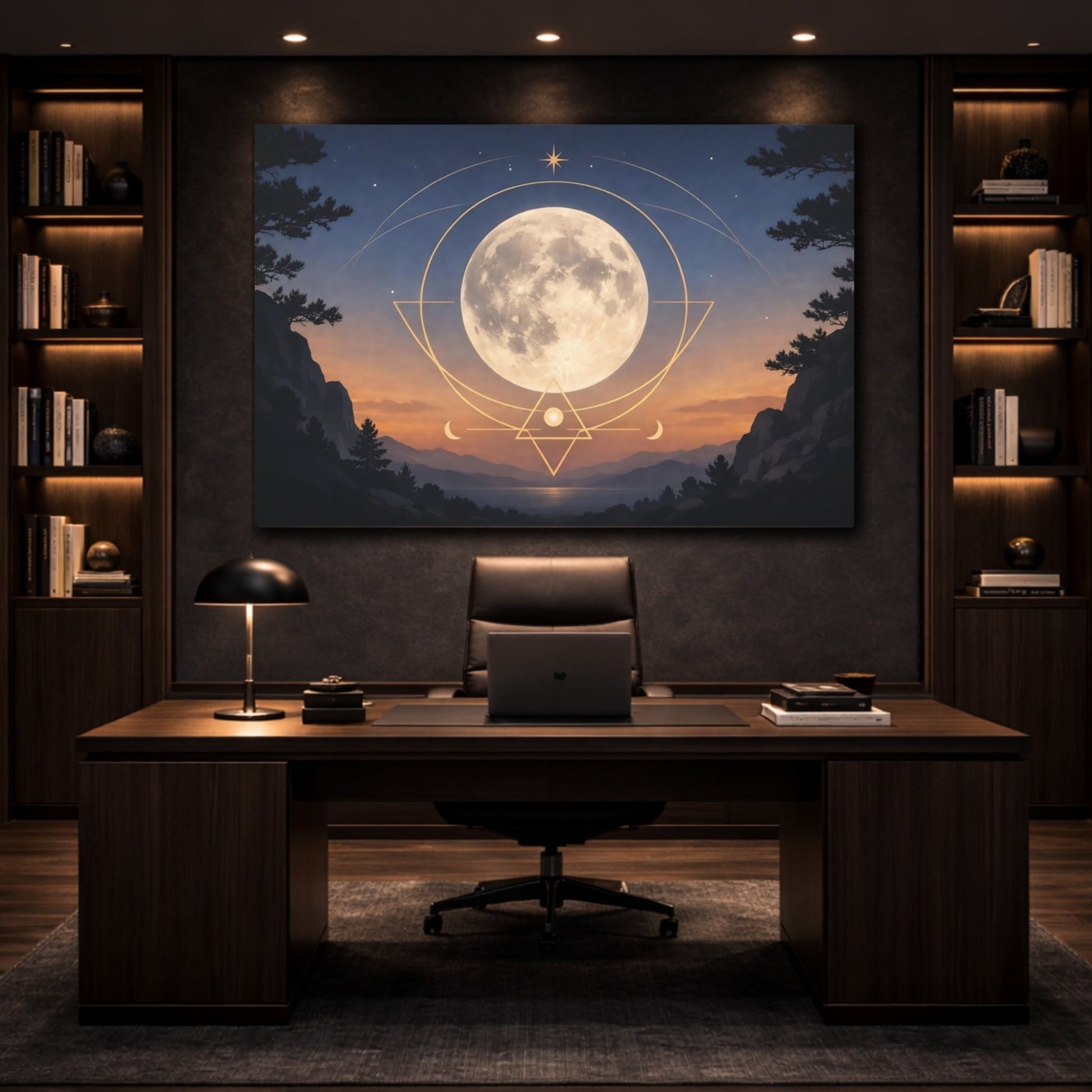 Abstract Moon Sacred Geometry - Canvas Wall Art Print - YesArtYes