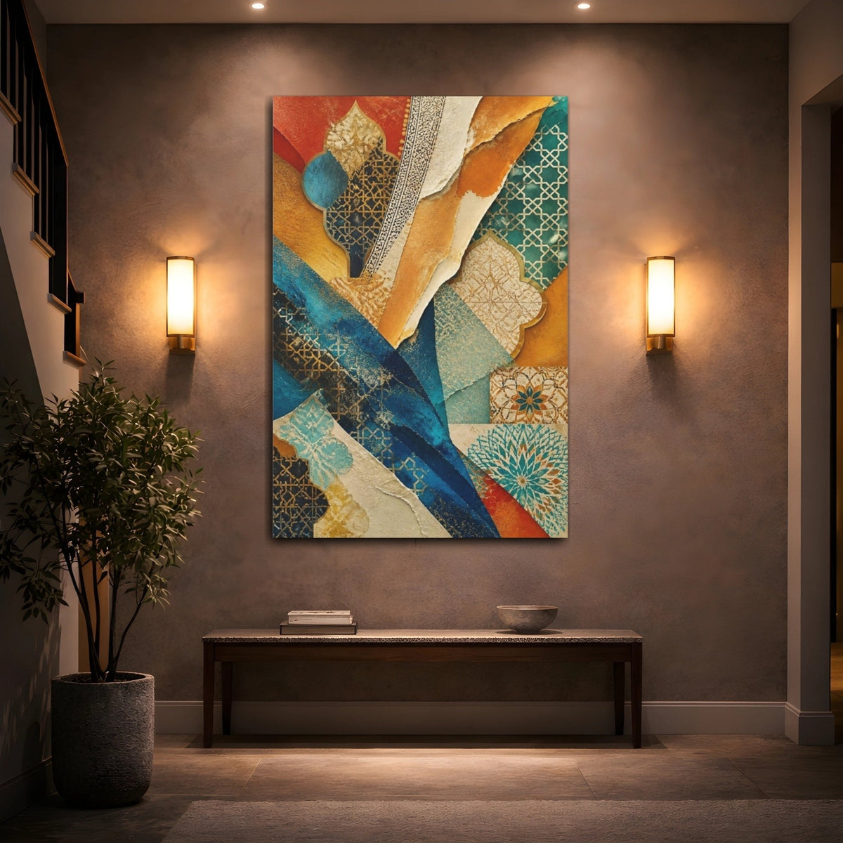 Abstract Moroccan Motif Canvas Print Wall Art – Living Room Decor, Above Console Table - YesArtYes