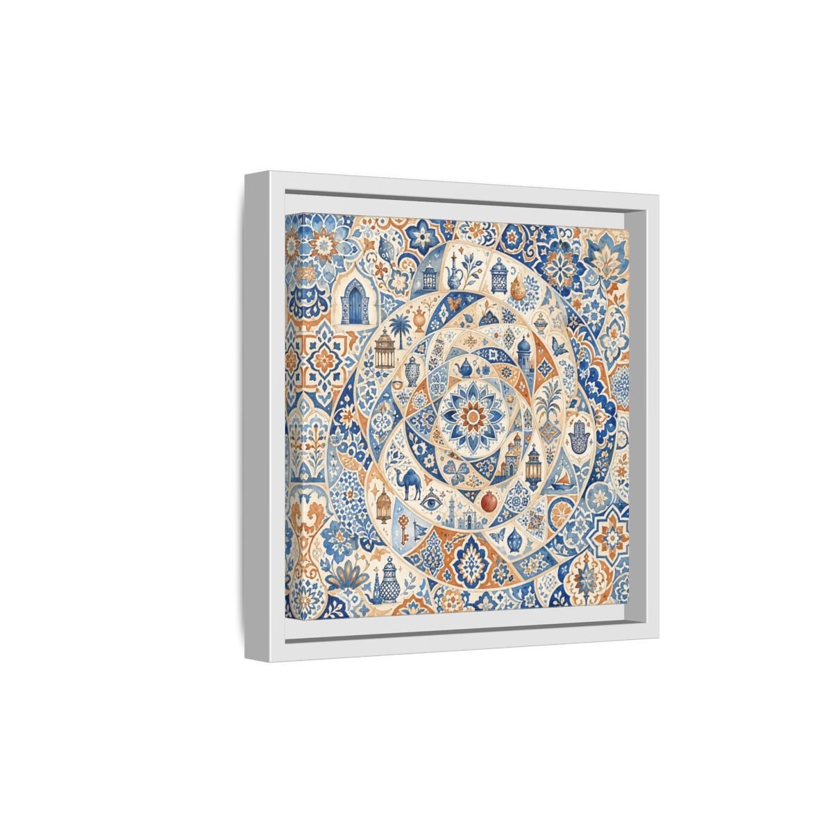 Abstract Moroccan Motifs Blue And Orange Framed Canvas Print Wall Art – Living Room Decor, Above Fireplace - YesArtYes