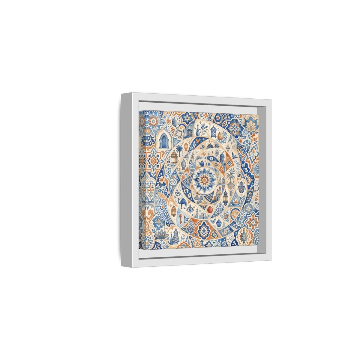 Abstract Moroccan Motifs Blue And Orange Framed Canvas Print Wall Art – Living Room Decor, Above Fireplace - YesArtYes