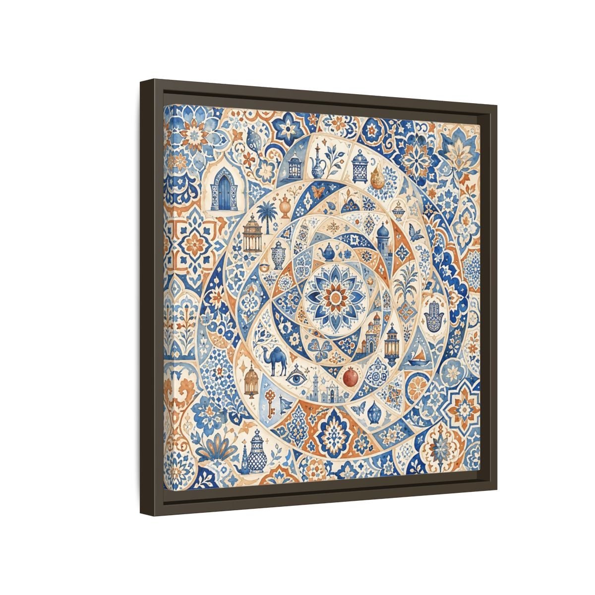 Abstract Moroccan Motifs Blue And Orange Framed Canvas Print Wall Art – Living Room Decor, Above Fireplace - YesArtYes