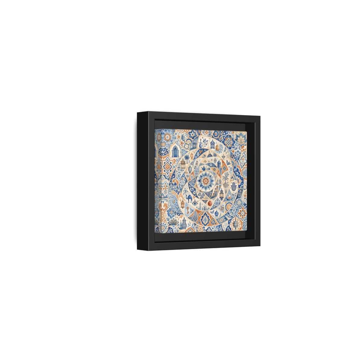 Abstract Moroccan Motifs Blue And Orange Framed Canvas Print Wall Art – Living Room Decor, Above Fireplace - YesArtYes