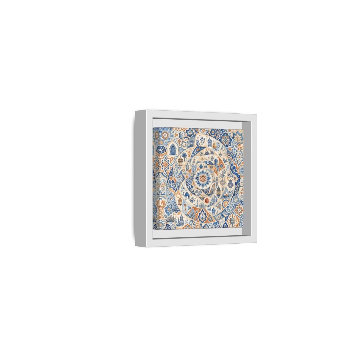 Abstract Moroccan Motifs Blue And Orange Framed Canvas Print Wall Art – Living Room Decor, Above Fireplace - YesArtYes