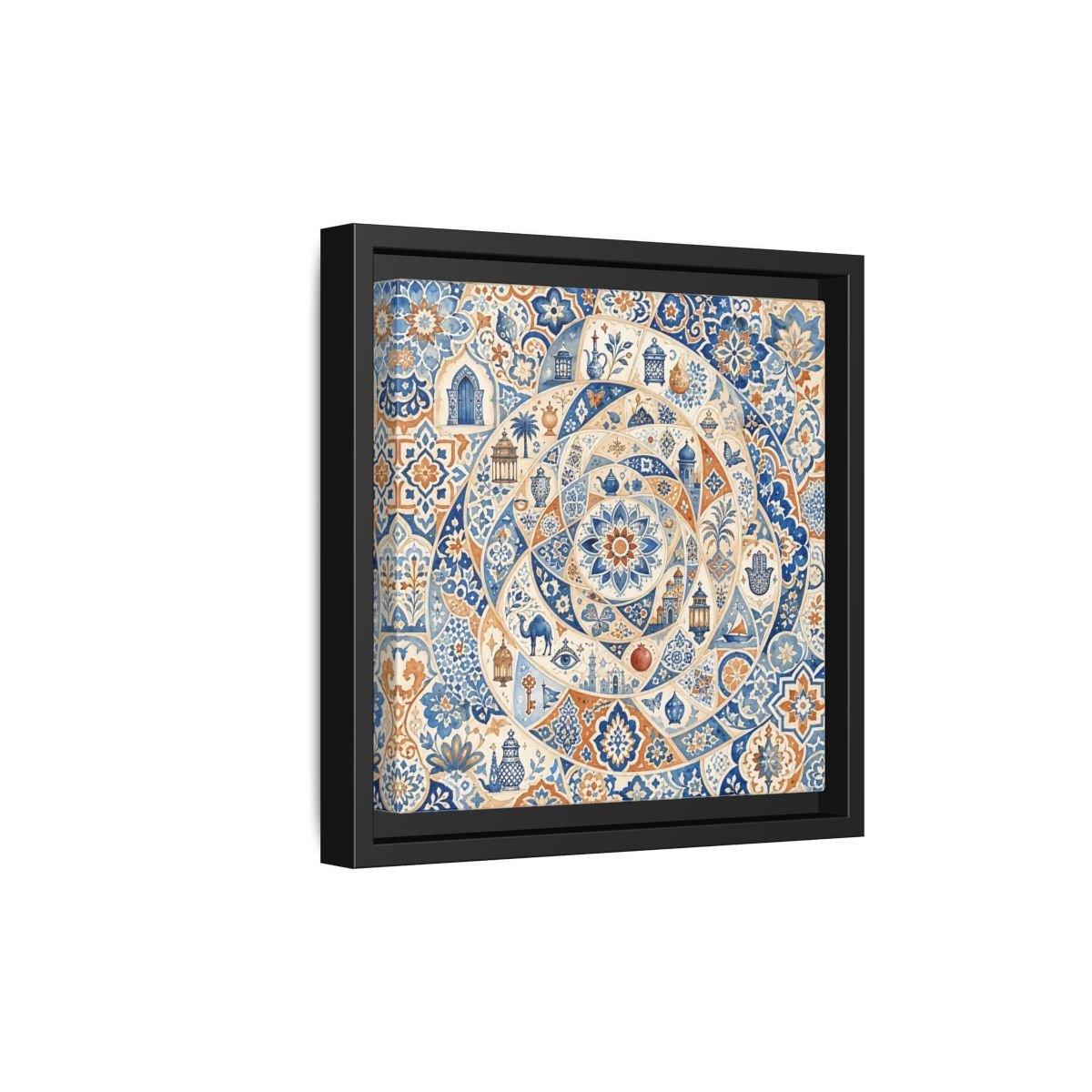 Abstract Moroccan Motifs Blue And Orange Framed Canvas Print Wall Art – Living Room Decor, Above Fireplace - YesArtYes