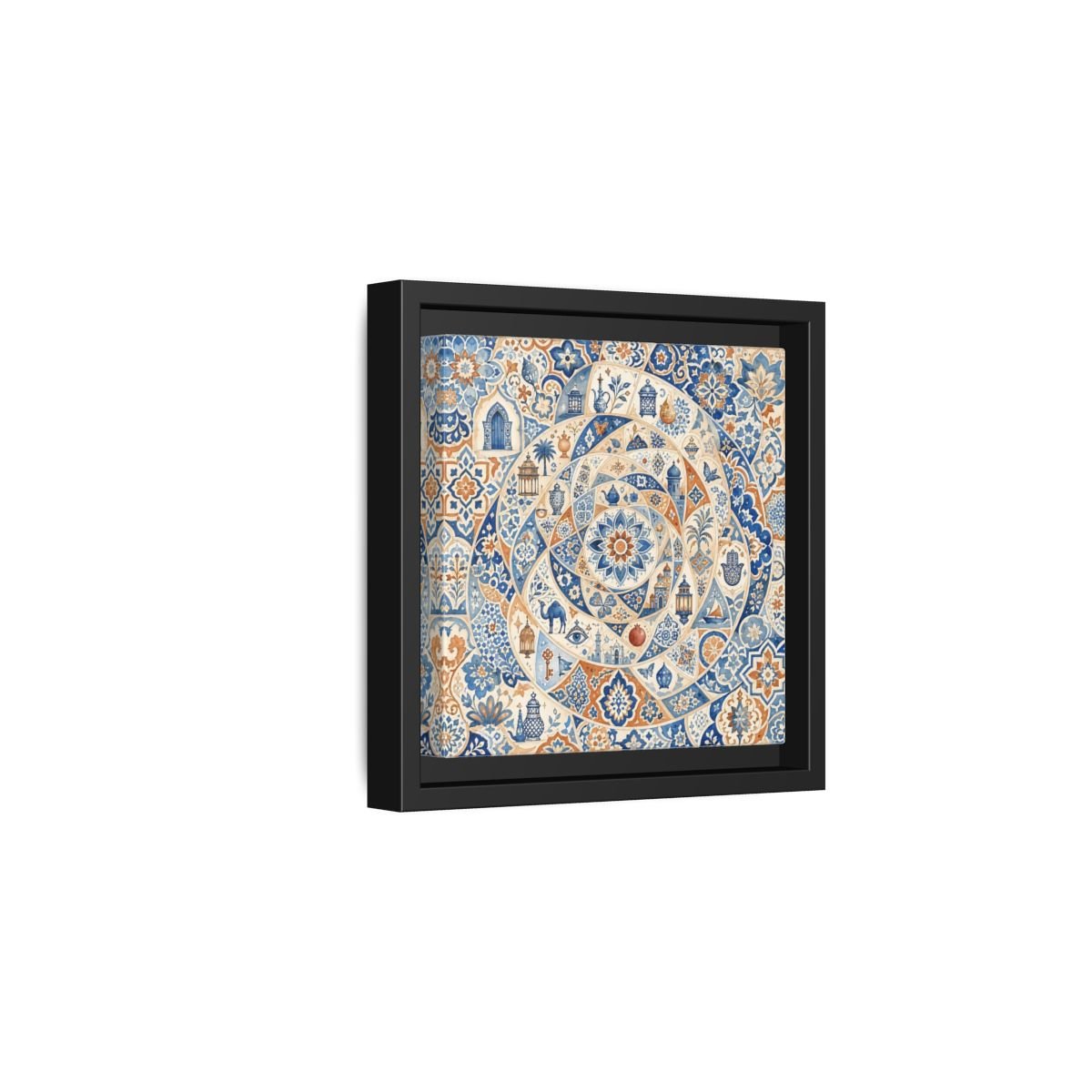 Abstract Moroccan Motifs Blue And Orange Framed Canvas Print Wall Art – Living Room Decor, Above Fireplace - YesArtYes