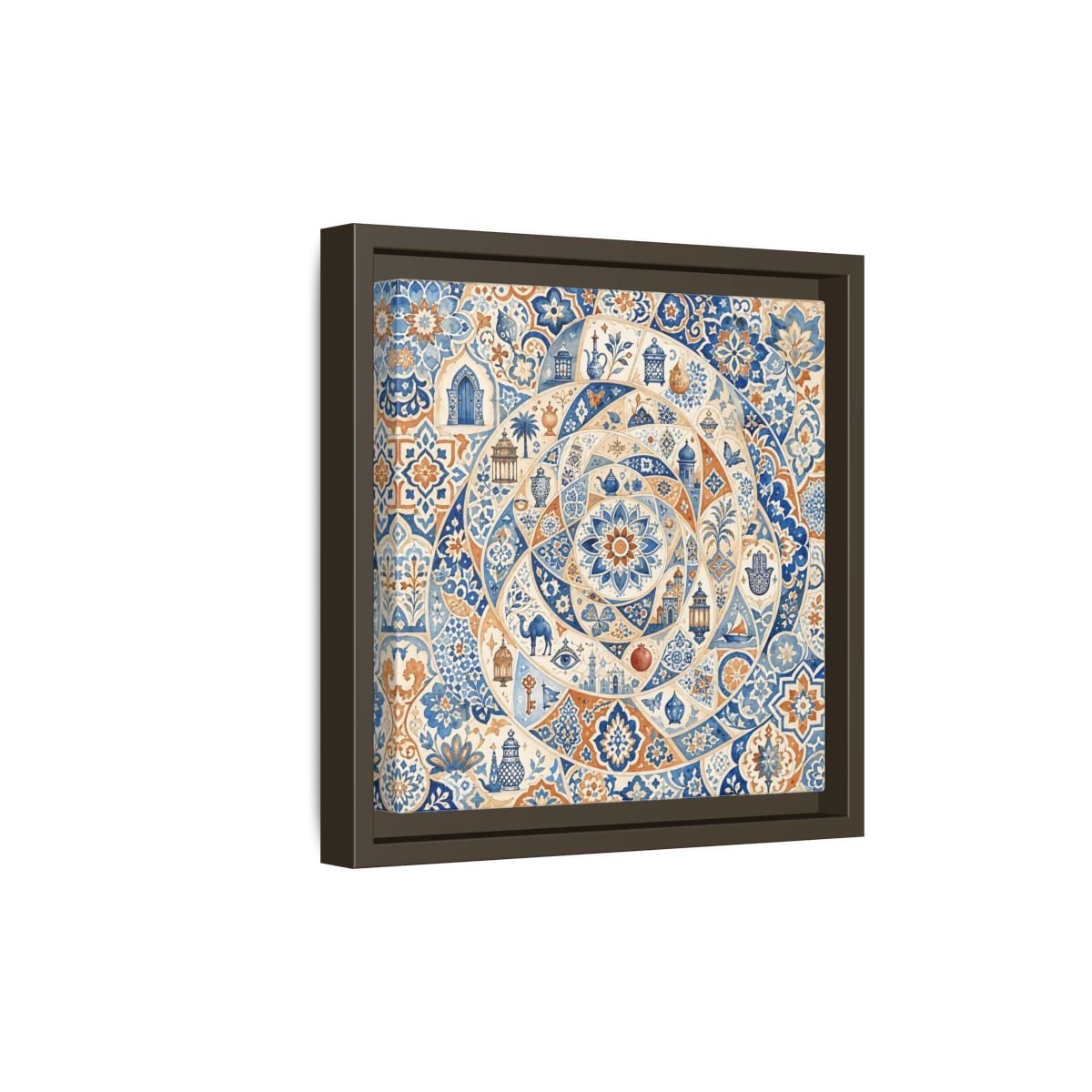 Abstract Moroccan Motifs Blue And Orange Framed Canvas Print Wall Art – Living Room Decor, Above Fireplace - YesArtYes