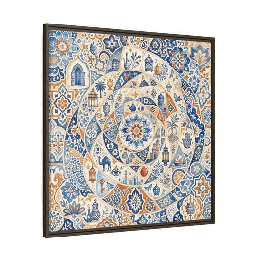 Abstract Moroccan Motifs Blue And Orange Framed Canvas Print Wall Art – Living Room Decor, Above Fireplace - YesArtYes