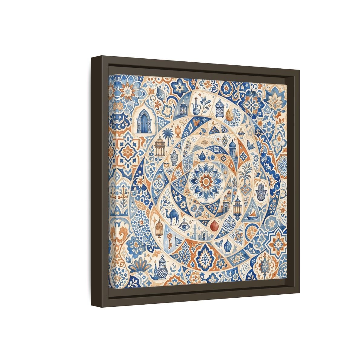 Abstract Moroccan Motifs Blue And Orange Framed Canvas Print Wall Art – Living Room Decor, Above Fireplace - YesArtYes