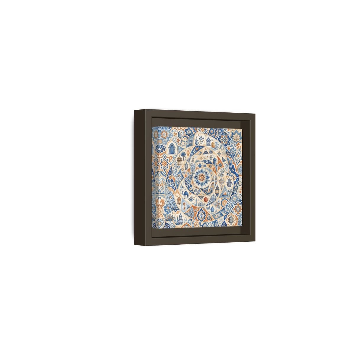 Abstract Moroccan Motifs Blue And Orange Framed Canvas Print Wall Art – Living Room Decor, Above Fireplace - YesArtYes