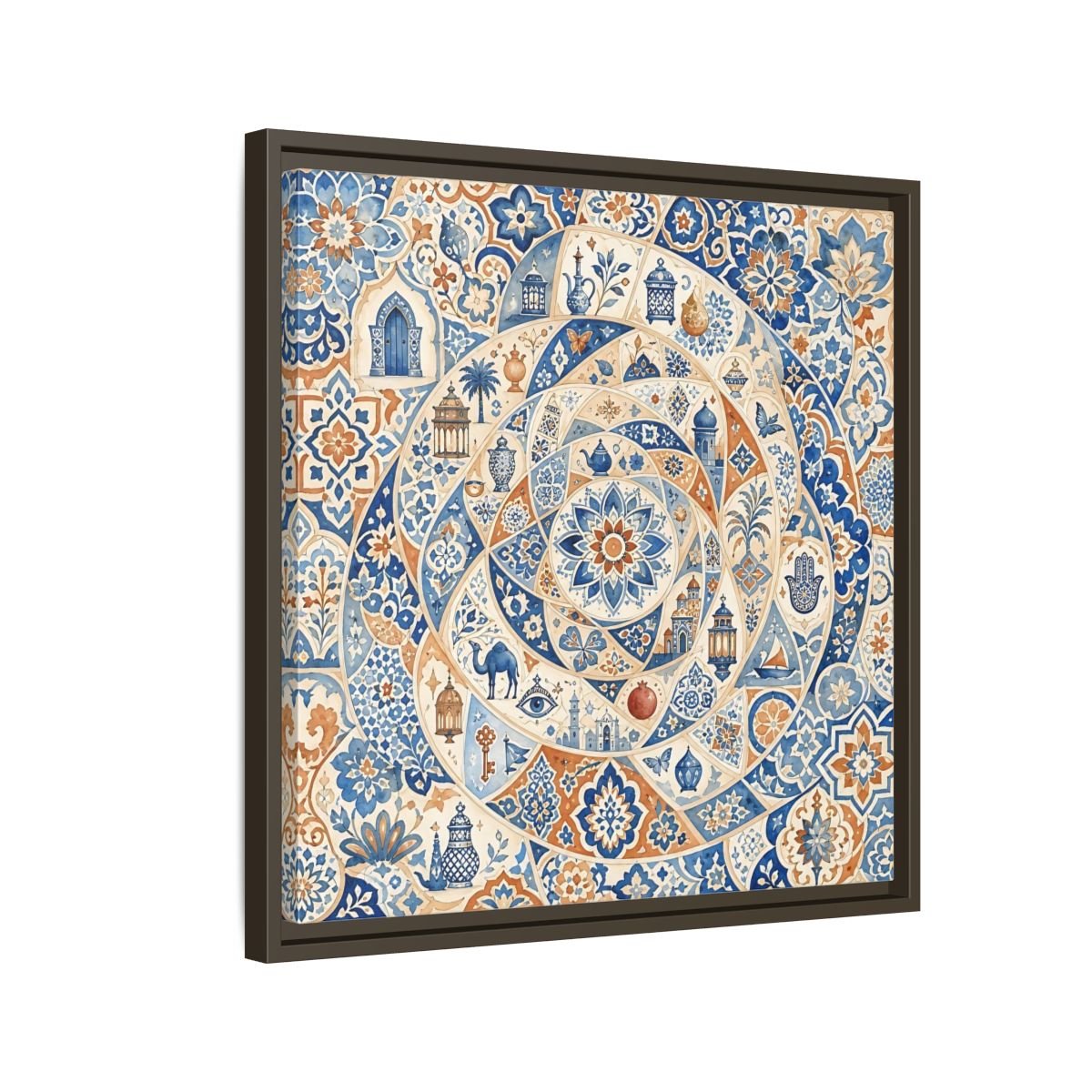 Abstract Moroccan Motifs Blue And Orange Framed Canvas Print Wall Art – Living Room Decor, Above Fireplace - YesArtYes