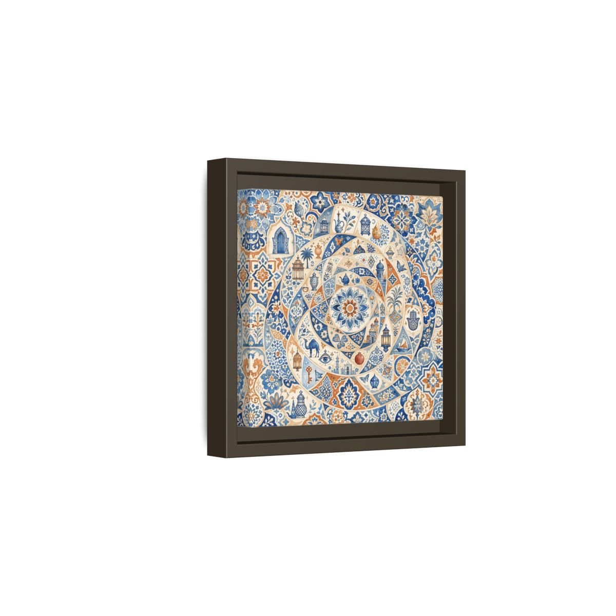 Abstract Moroccan Motifs Blue And Orange Framed Canvas Print Wall Art – Living Room Decor, Above Fireplace - YesArtYes
