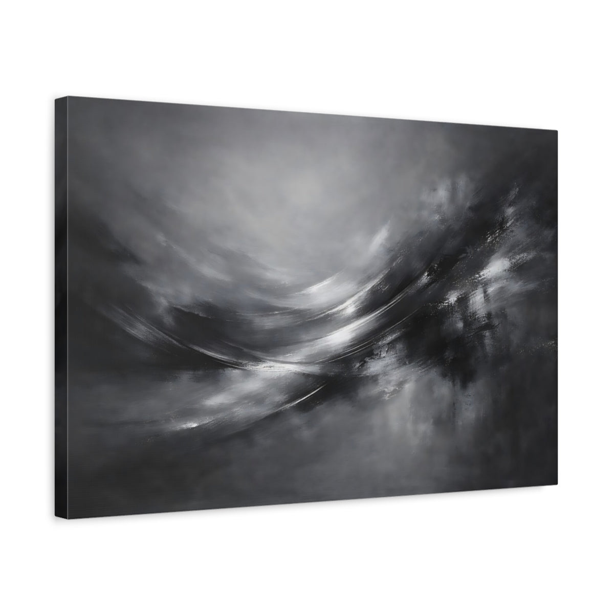 Side Mockup 3. Abstract Abstract Motion Monochrome Abstract shown as stretched canvas wall art