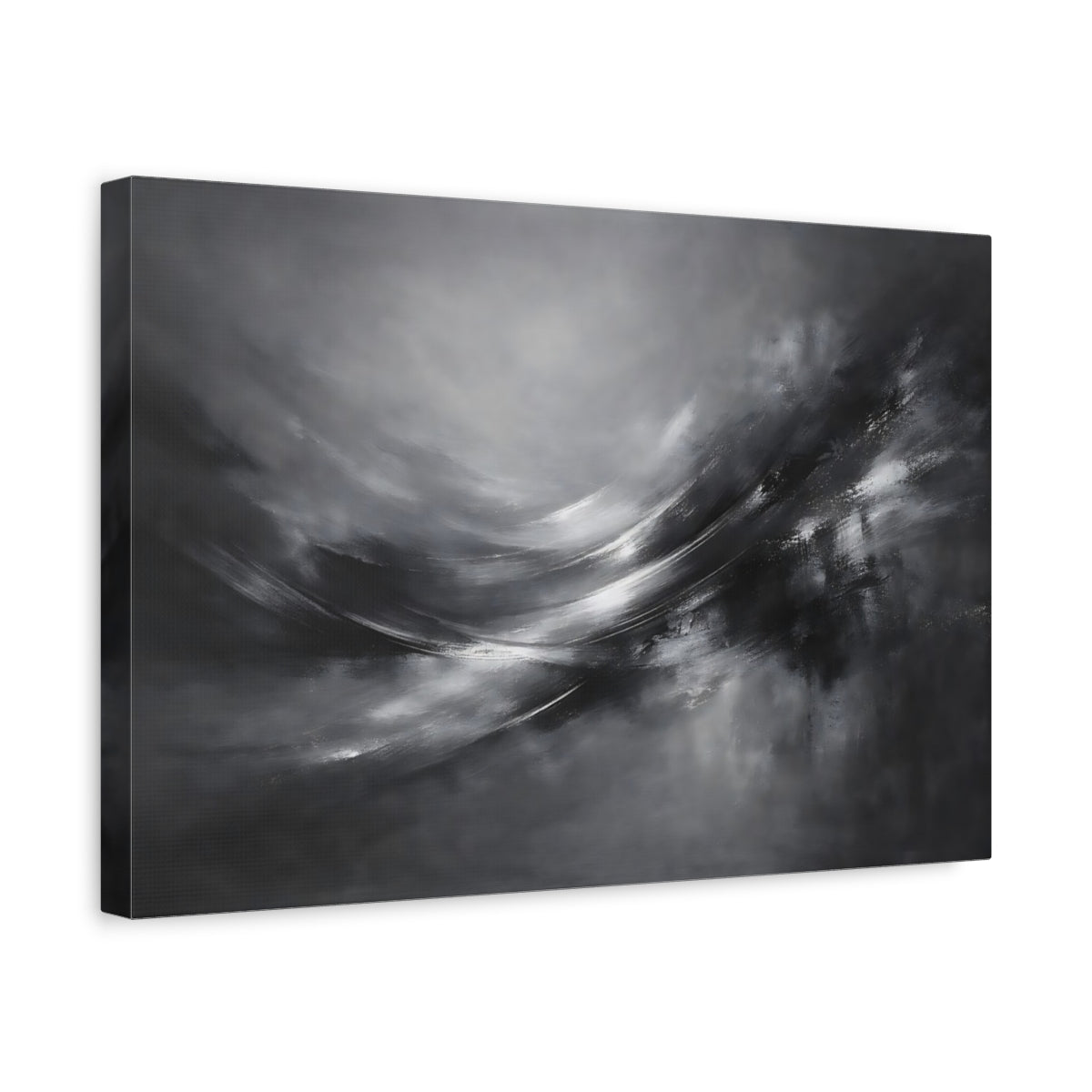 Side Mockup 4. Abstract Abstract Motion Monochrome Abstract shown as stretched canvas wall art