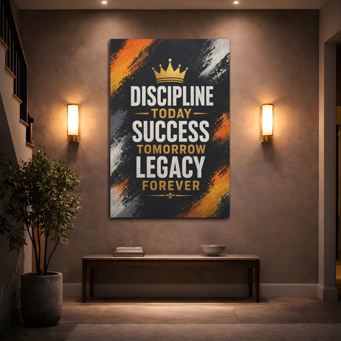 Abstract Motivational Quote Black Gold Orange Canvas Print – Modern Office, Feature Wall - YesArtYes