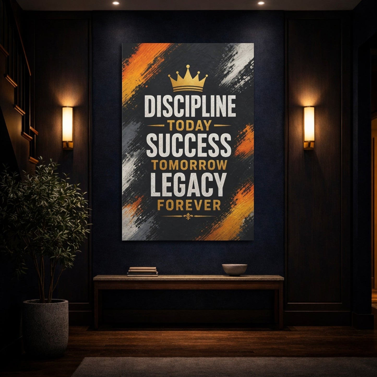 Abstract Motivational Quote Black Gold Orange Canvas Print – Modern Office, Feature Wall - YesArtYes