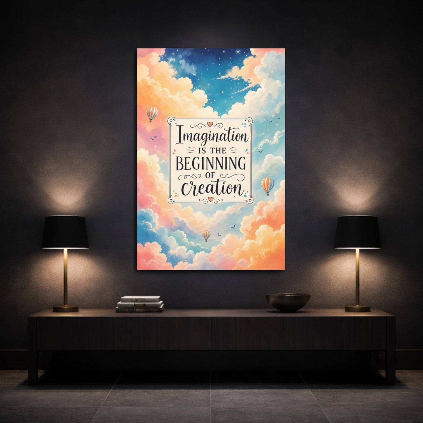 Abstract Motivational Quote Pastel Sky Canvas Wall Art Print – Whimsical Living Room, Above Fireplace - YesArtYes