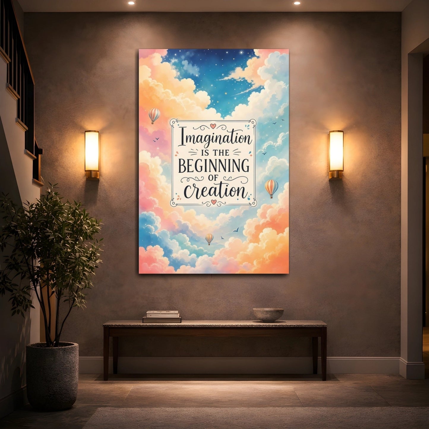 Abstract Motivational Quote Pastel Sky Canvas Wall Art Print – Whimsical Living Room, Above Fireplace - YesArtYes