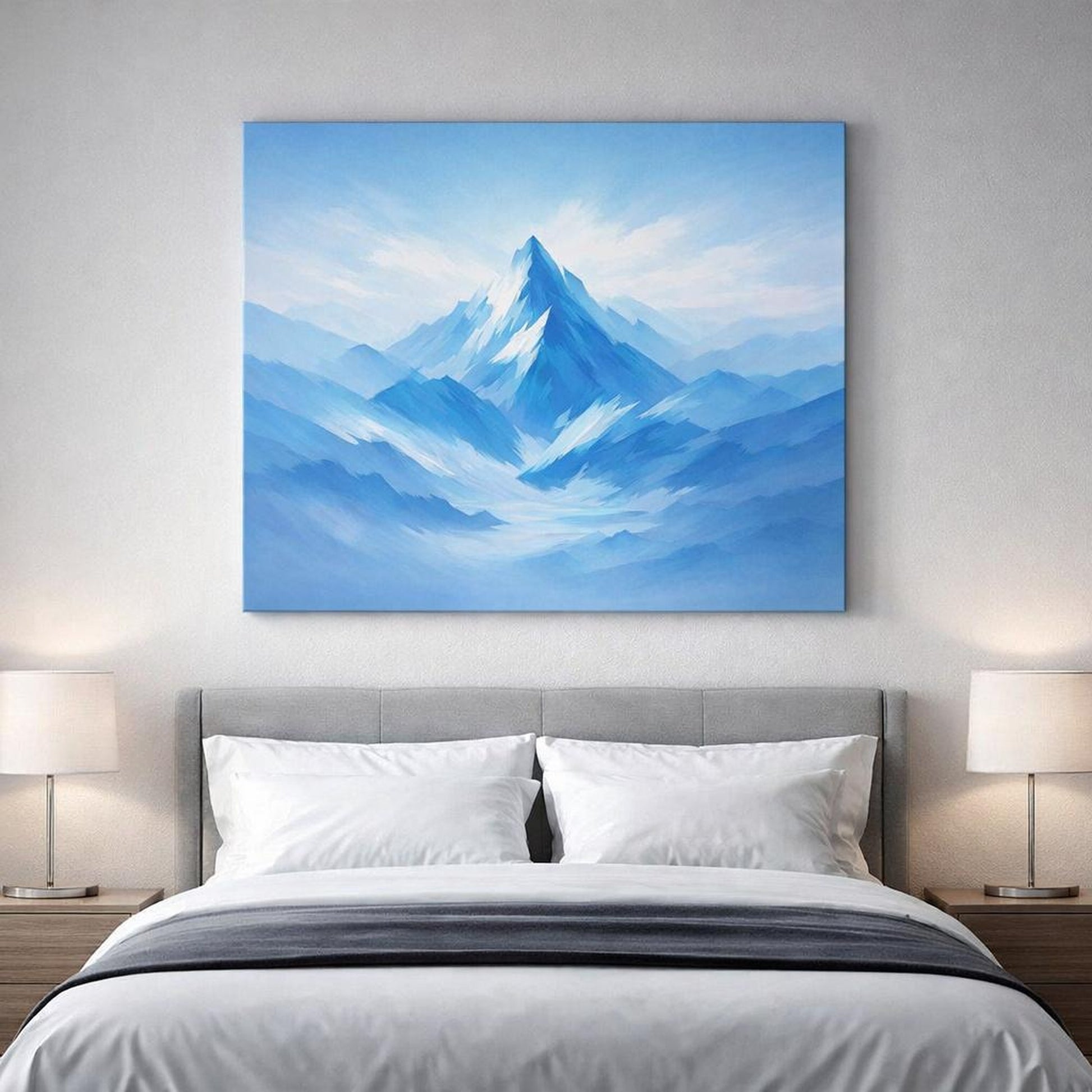 Abstract Mountain Blue shown as canvas wall art in a luxury executive office