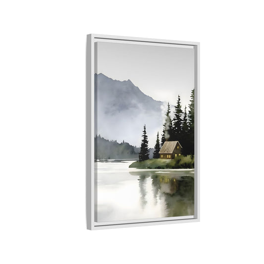 Abstract Mountain Lake Landscape Canvas Print - Cozy Cabin in Nature