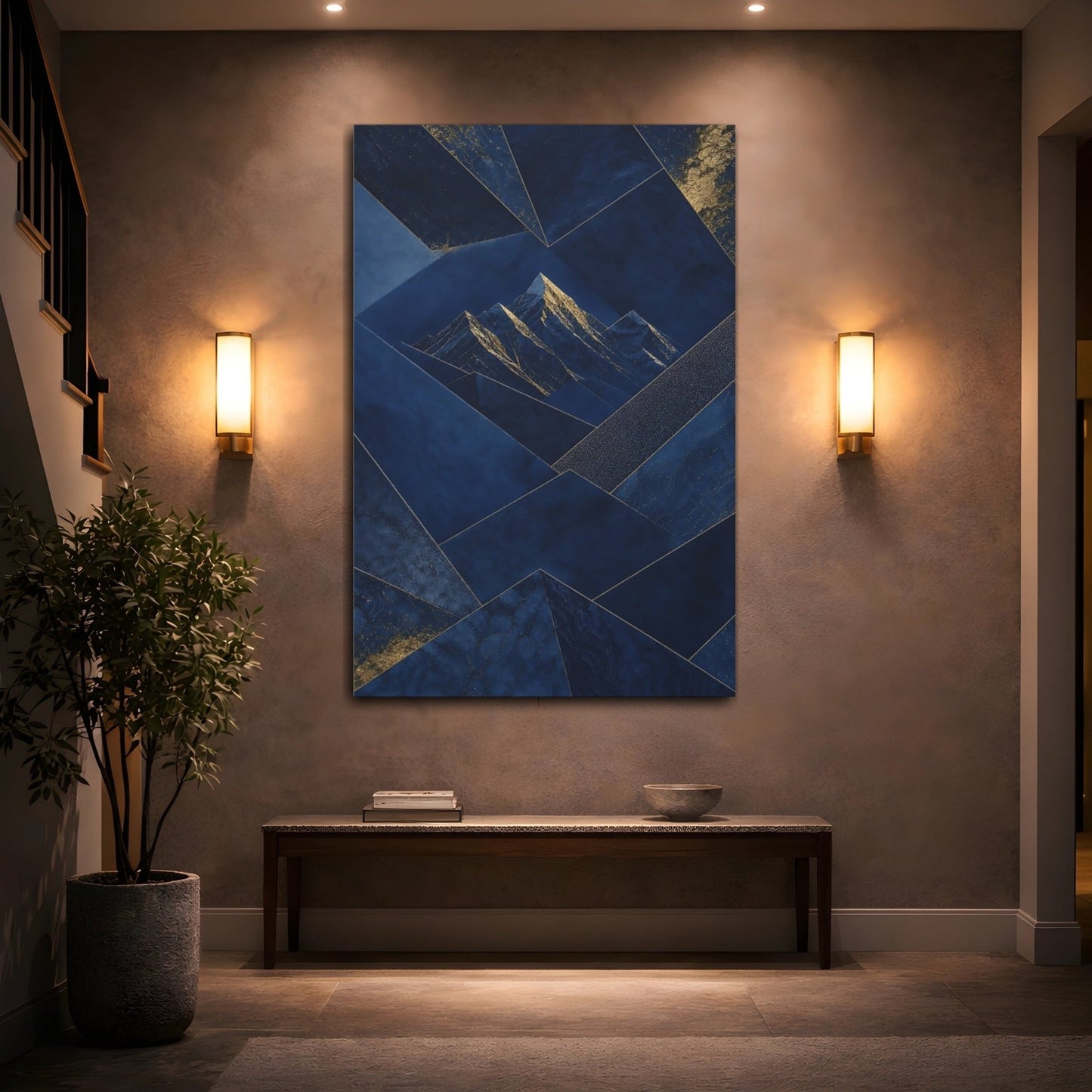 Abstract Mountains Blue And Gold Canvas Print – Living Room, Above Sofa - YesArtYes
