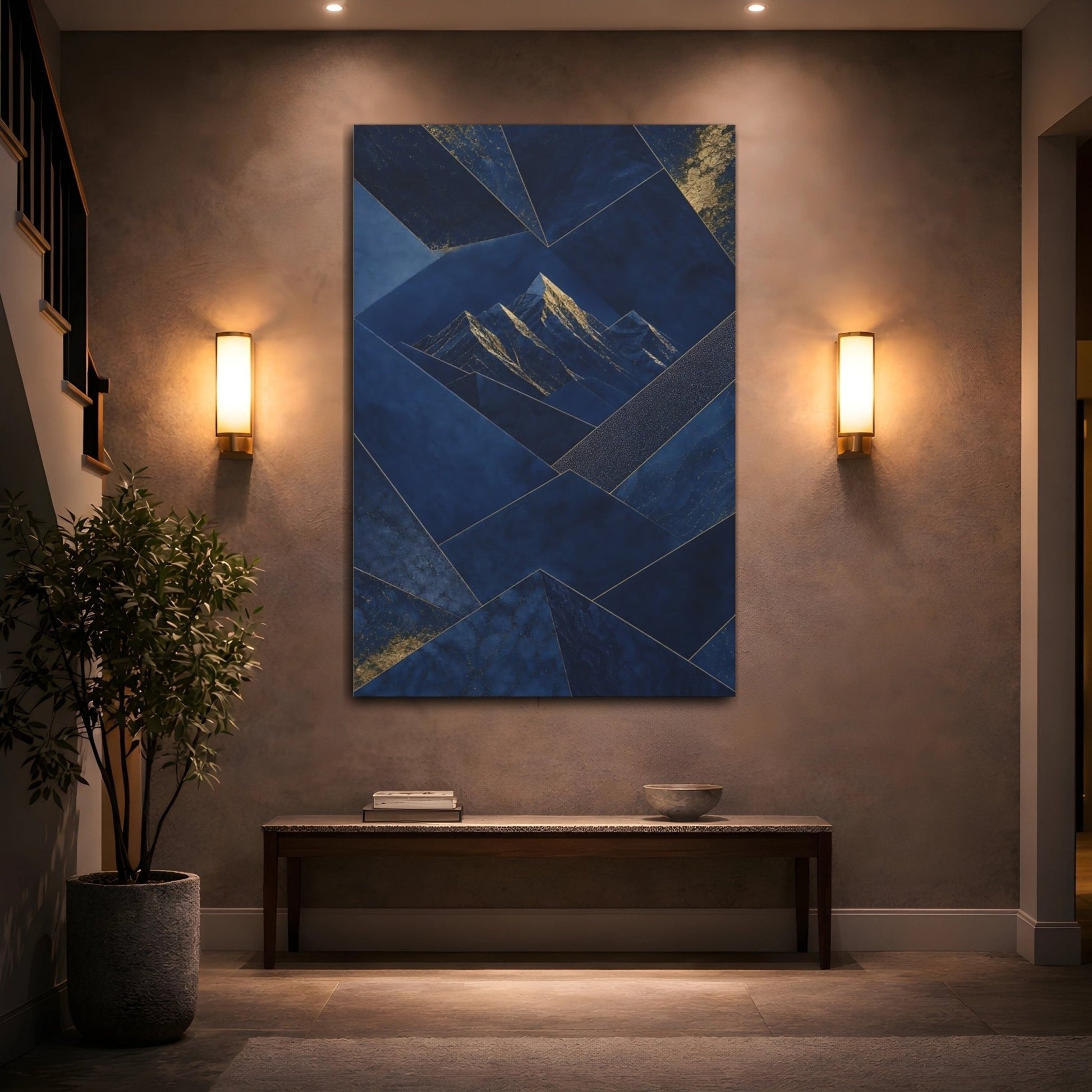 Abstract Mountains Blue And Gold Canvas Print – Living Room, Above Sofa - YesArtYes