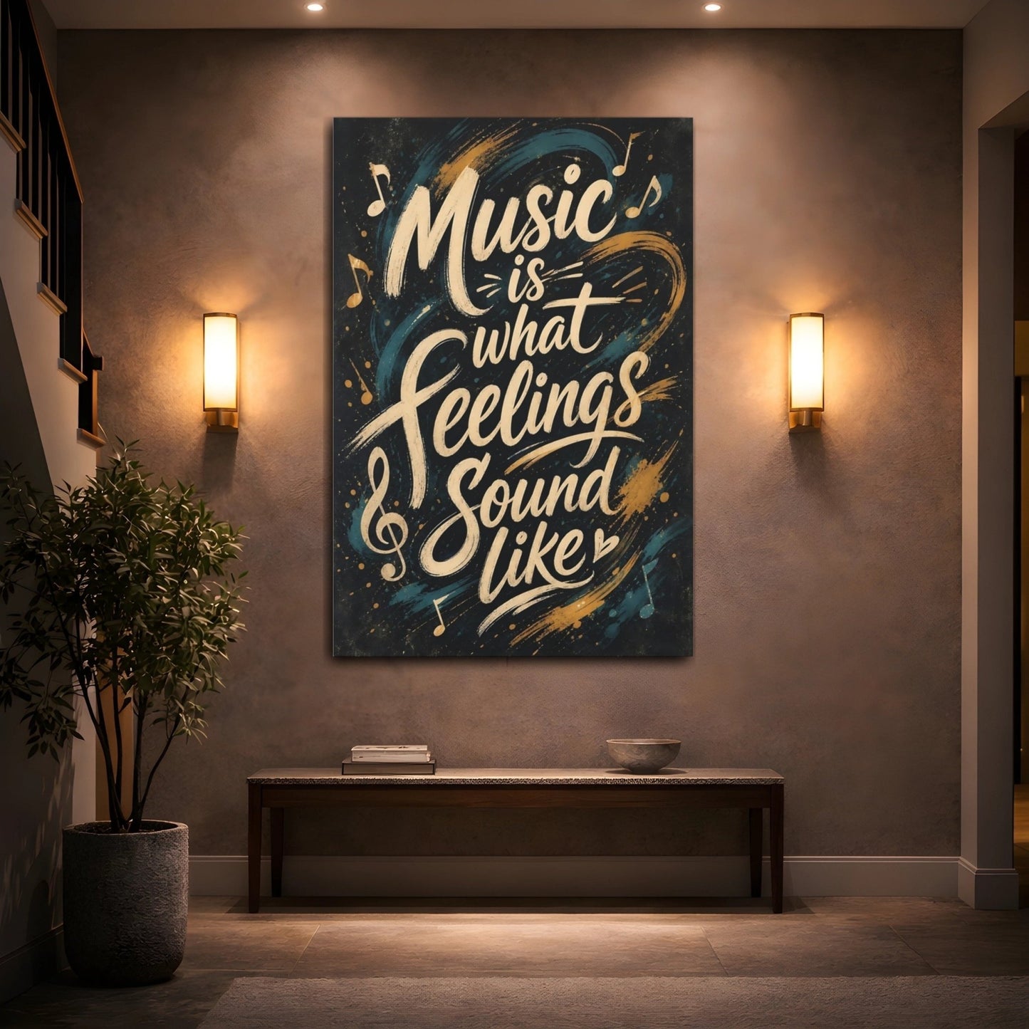 Abstract Music Quote Dark Canvas Wall Art Print – Expressive Living Room, Above Sofa - YesArtYes