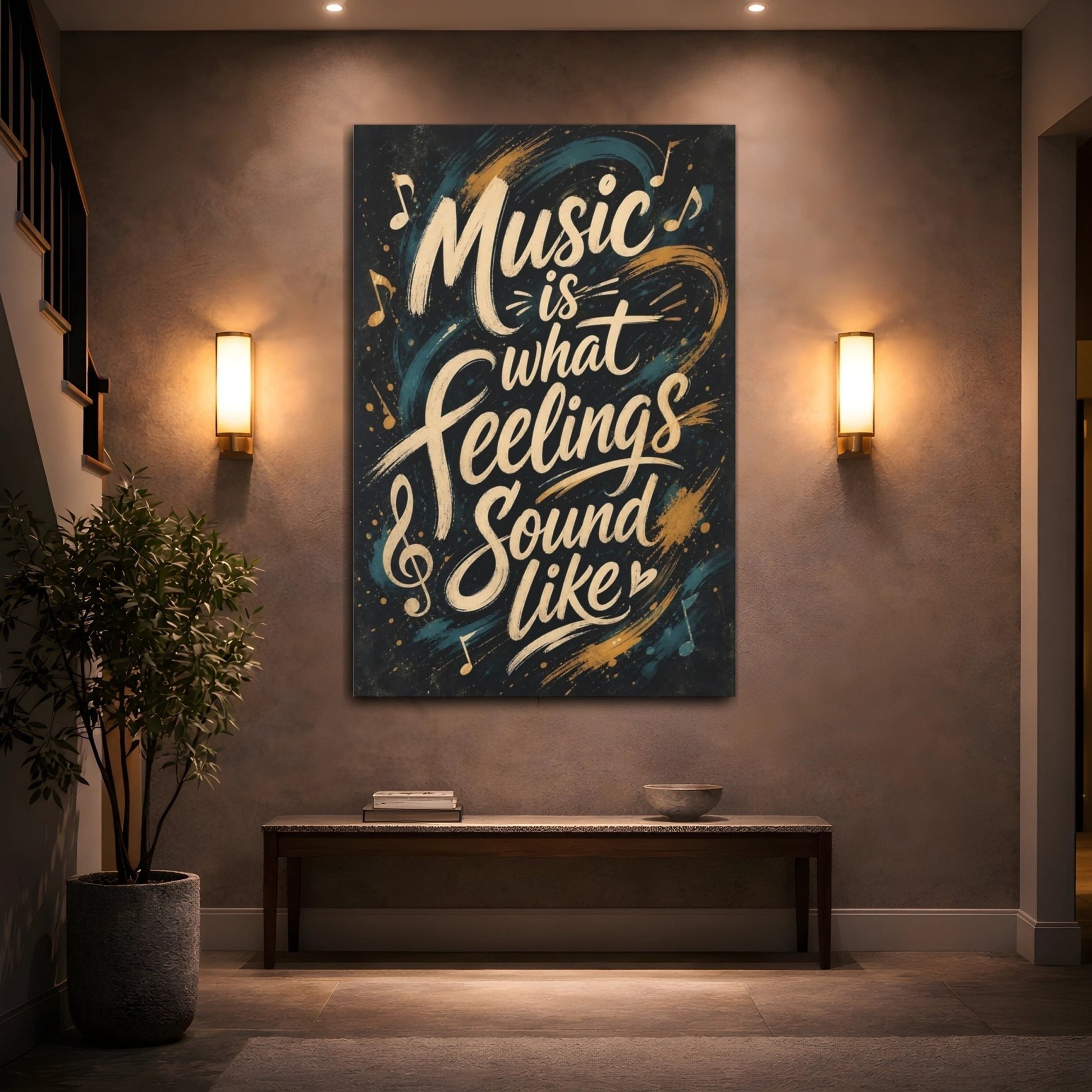 Abstract Music Quote Dark Canvas Wall Art Print – Expressive Living Room, Above Sofa - YesArtYes