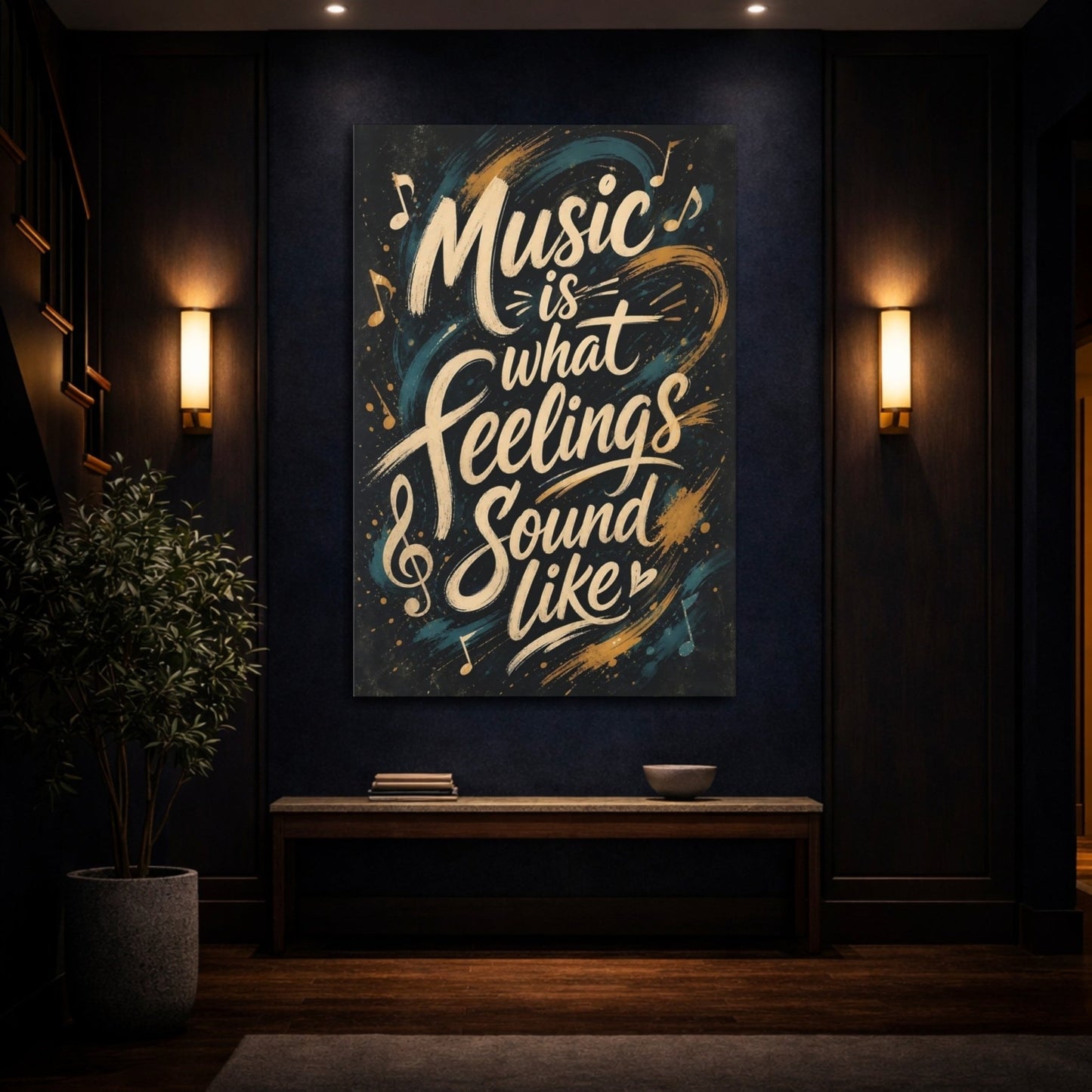 Abstract Music Quote Dark Canvas Wall Art Print – Expressive Living Room, Above Sofa - YesArtYes