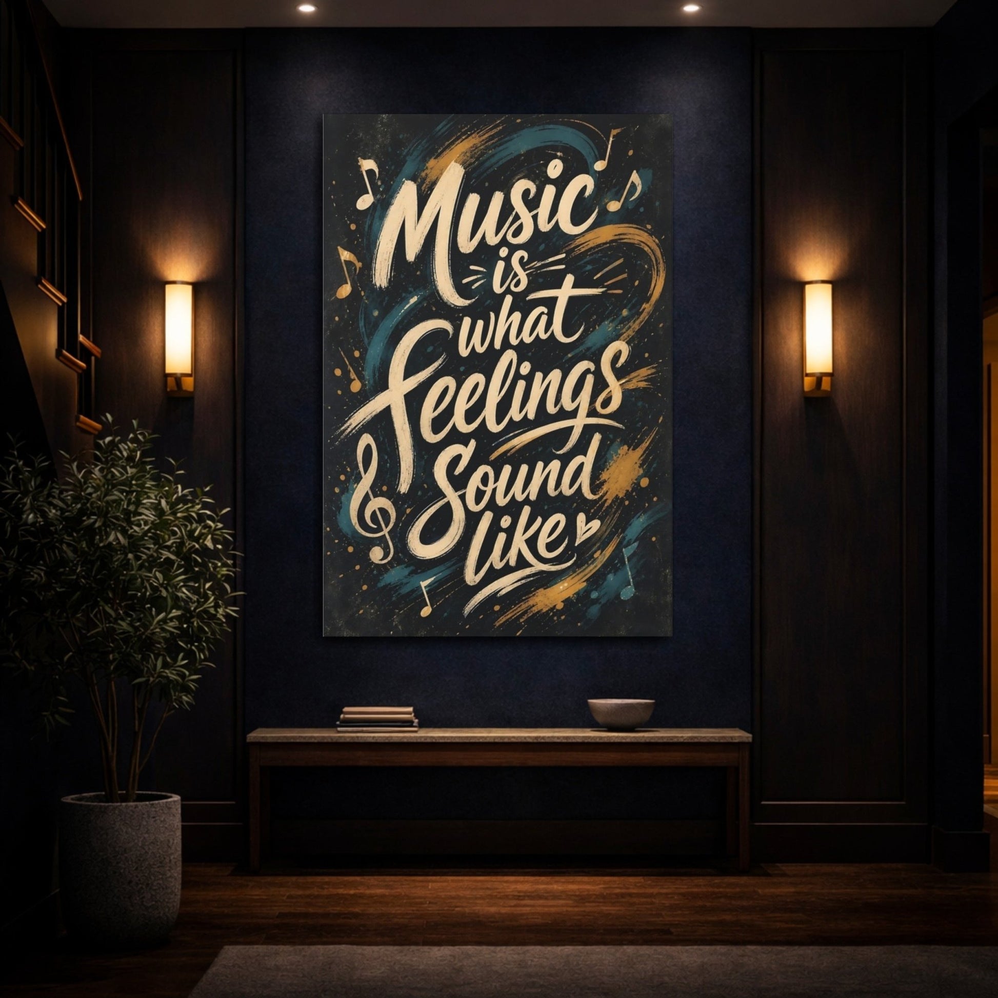 Abstract Music Quote Dark Canvas Wall Art Print – Expressive Living Room, Above Sofa - YesArtYes