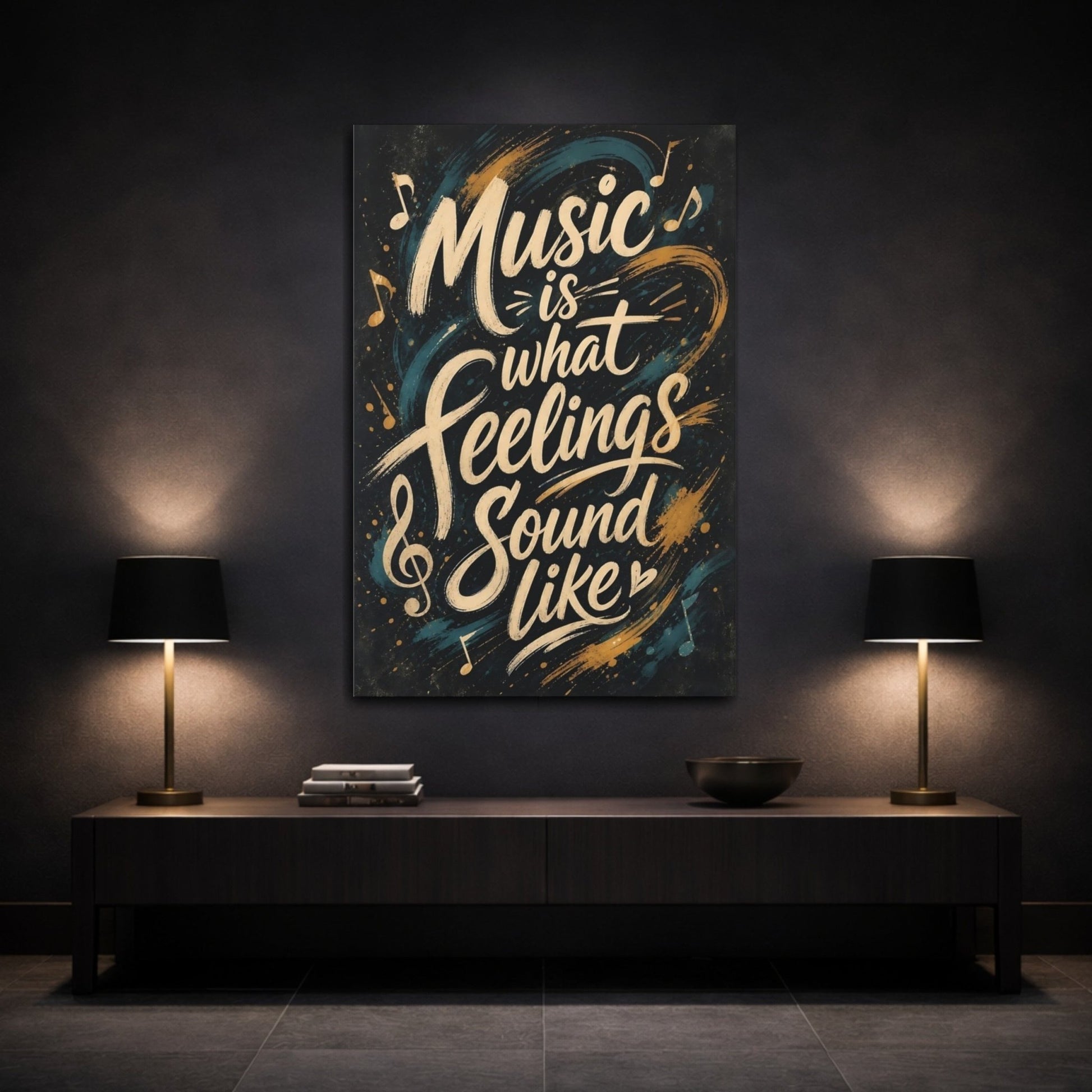 Abstract Music Quote Dark Canvas Wall Art Print – Expressive Living Room, Above Sofa - YesArtYes