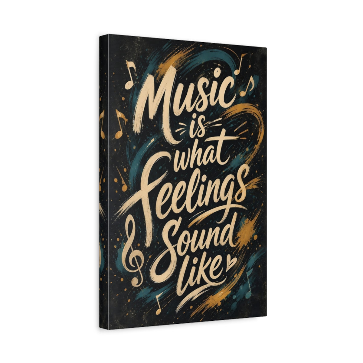 Side Mockup 4. Abstract Music Quote Dark Music Quote shown as stretched canvas wall art