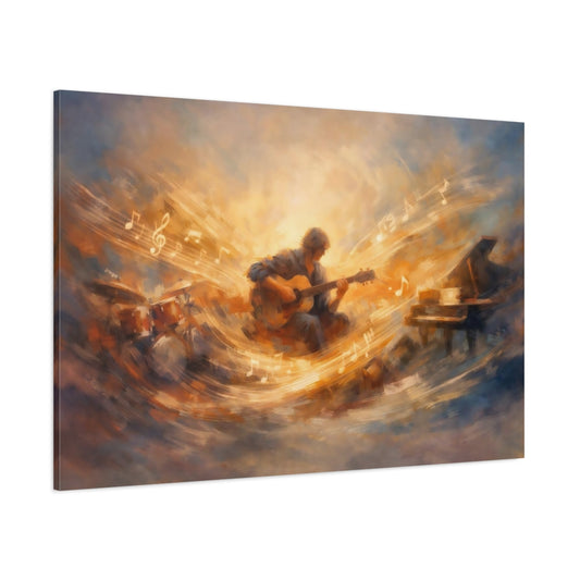 Abstract Musician Golden Music shown as stretched canvas wall art