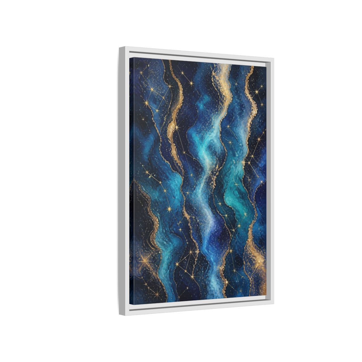 Side Mockup 1. Abstract Nebula Waves shown as framed canvas print