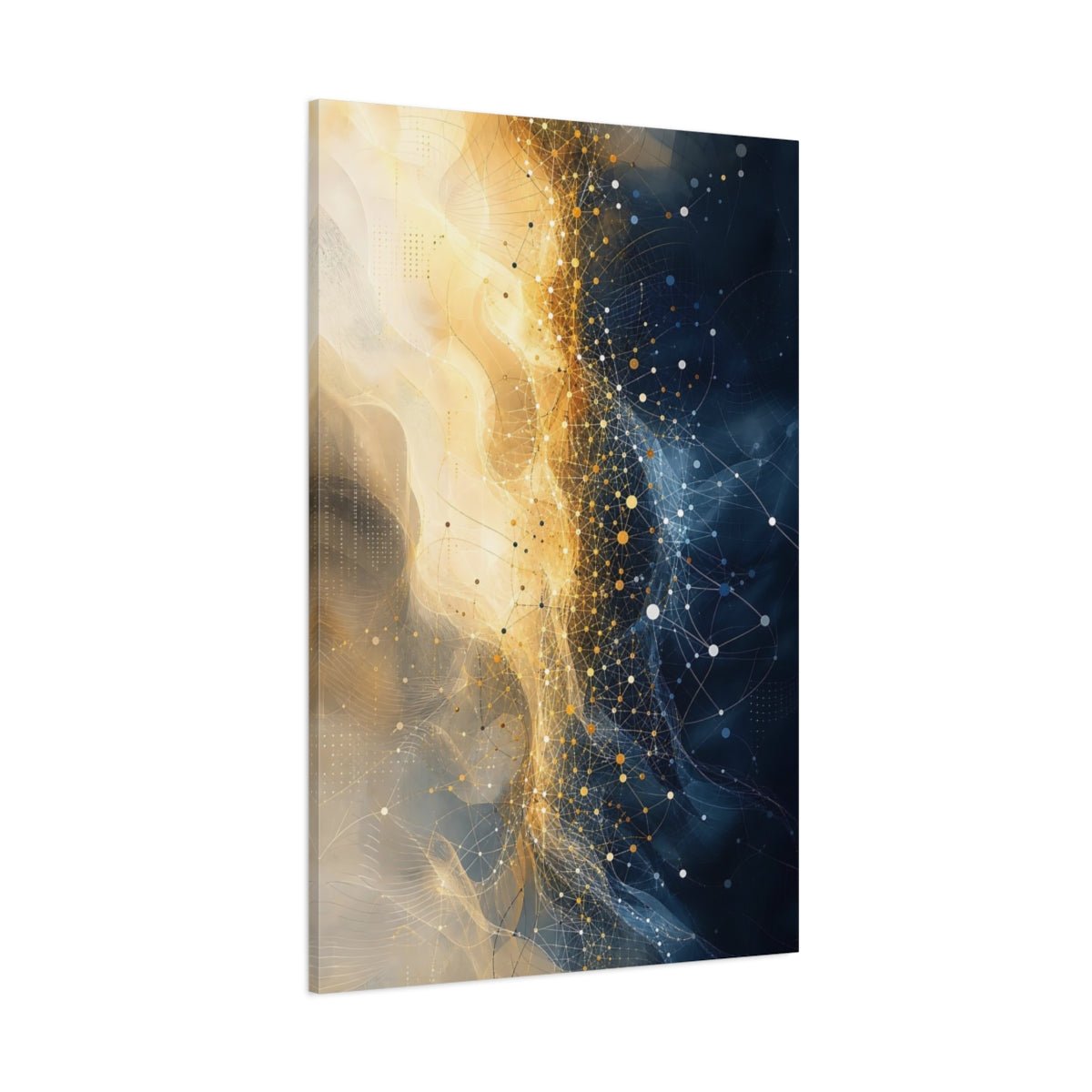 Abstract Network Grid Blue And Gold Canvas Wall Art Print – Office, Feature - YesArtYes