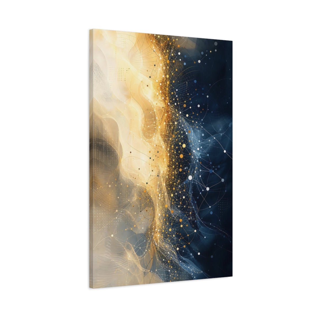 Abstract Network Grid Blue And Gold Canvas Wall Art Print – Office, Feature - YesArtYes