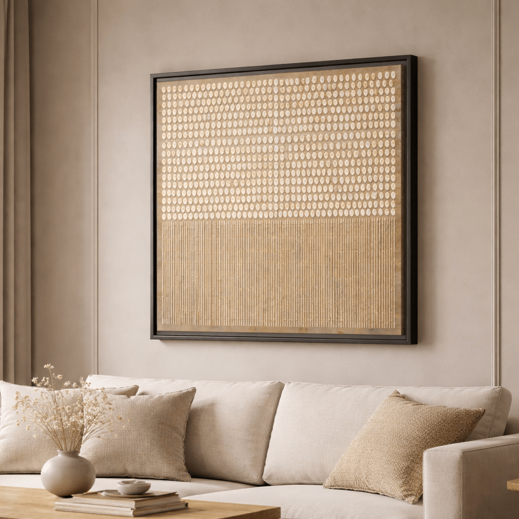 Abstract Neutral Minimal Beige Geometric - Framed Canvas Wall Art Print - YesArtYes