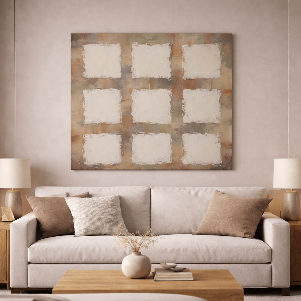Abstract Neutral Textured Squares Wabi Sabi - Canvas Wall Art Print - YesArtYes